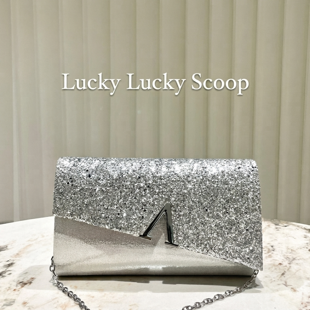 Elegant Glitter Evening Clutch Bag – Sparkling Black Party Envelope Purse with Chic Silver Letter Ornament