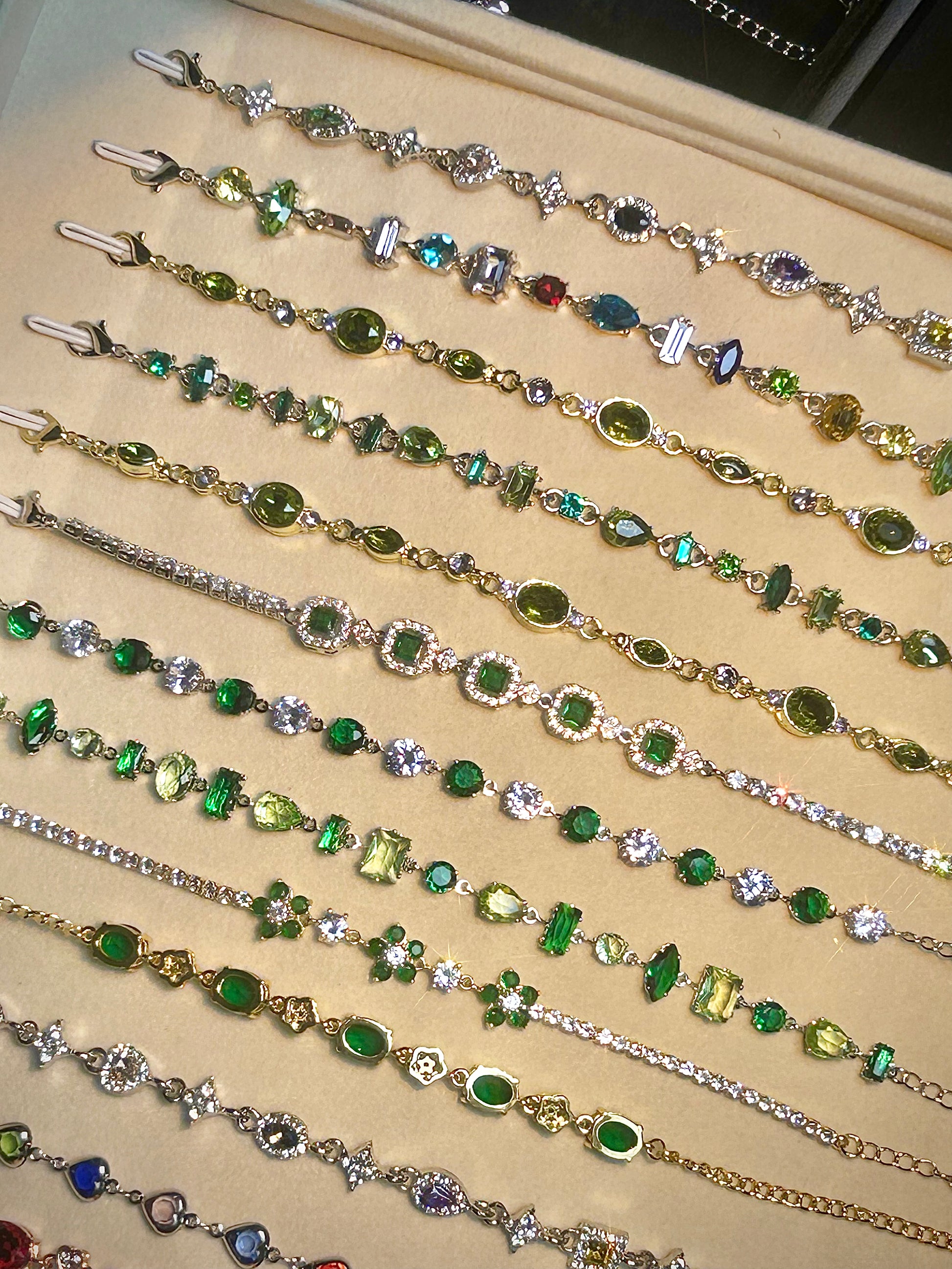 Close-up of adjustable cubic zirconia bracelets 8
